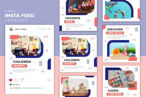 儿童玩具主题Instagram信息流社交贴图设计模板v16 Instagram Feed Template vol.16