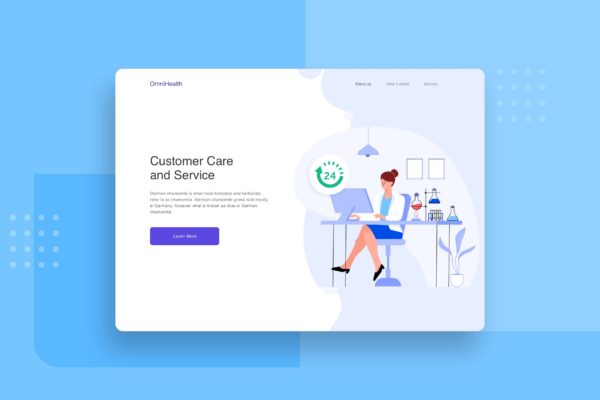 24小时咨询主题网站Header设计矢量插画 24 hours Consultation website Illustration header