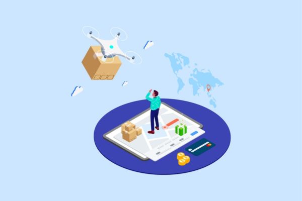 无人机交付主题2.5D等距插画矢量素材v4 Drones Delivery Isometric Illustration – T2