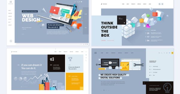 现代简约创意网站主页设计EPS模板合集v4 Set of creative website template designs