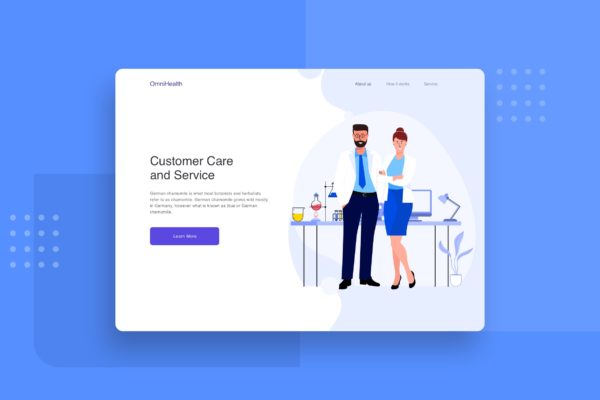 快乐的医生护士主题网站Header设计矢量插画 Happy doctor and nurse website header Illustration