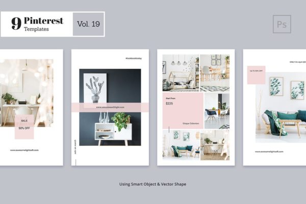少女粉Pinterest社交网站推广图设计模板V.19 Pinterest Templates Vol. 19