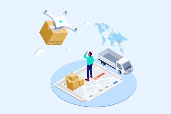 无人机交付主题2.5D等距插画矢量素材v8 Drones Delivery Isometric Illustration – T2