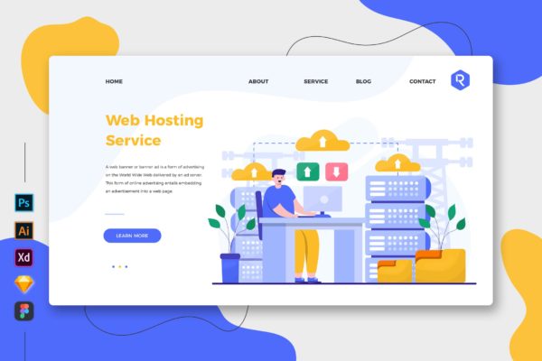 Web服务器托管服务-创意网站着陆页UI设计模板 Web Hosting Service – Web & Mobile Landing Page