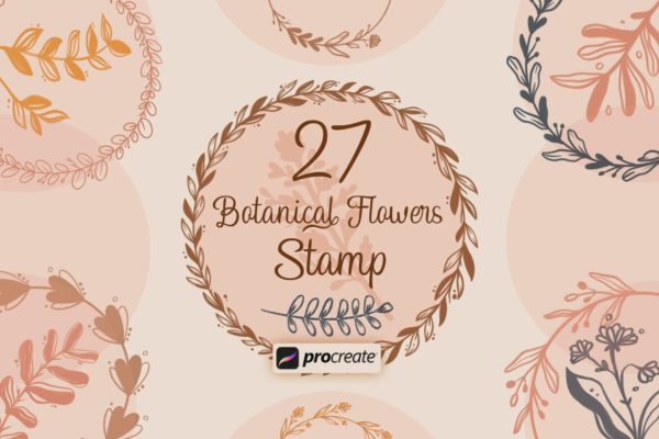 彩色素描水彩花卉元素Procreate笔刷V.1 Procreate – Floral V.1 Stamps