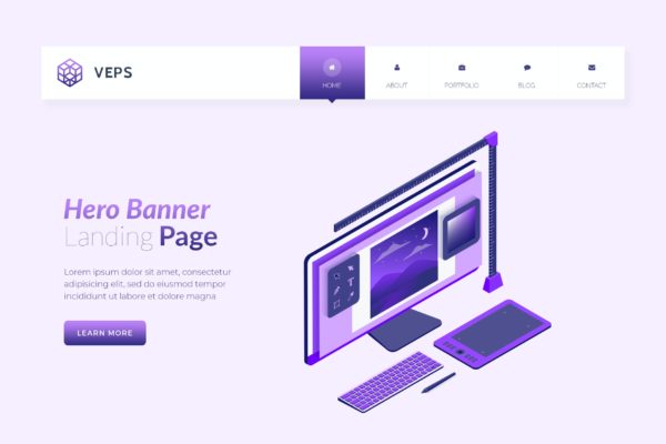 UX/UI设计主题概念插画网站Banner图模板 Veps – Hero Banner Template