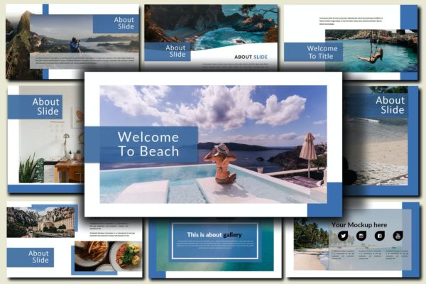 旅游休闲假日泳池酒店风格PPT模板 Holiday – Powerpoint Template