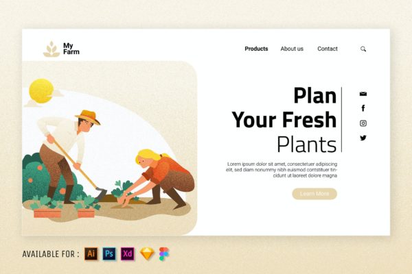 农作物种植主题网站设计矢量插画 Plan Your Fresh Plants – Web Illustration