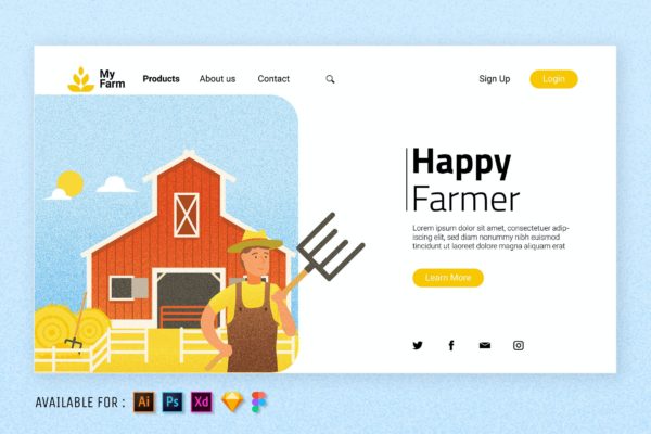 农场网站设计矢量插画 Happy Farmer – Web Illustration