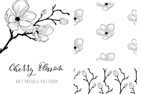 唯美樱花花卉花瓣设计元素画笔笔刷 Cherry Blossom 2. Floral Design Element. Vector.