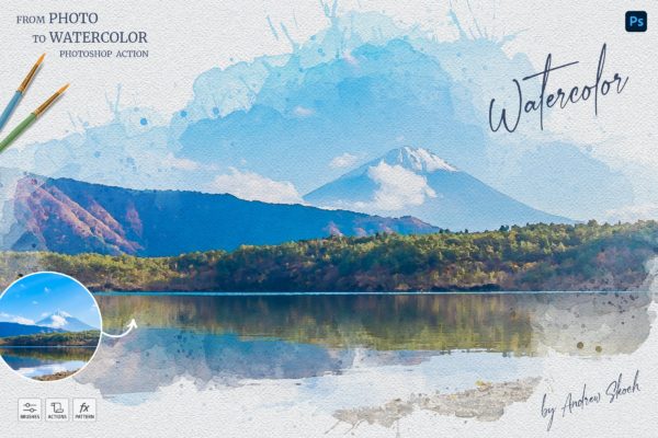 独特照片处理水墨纹水彩样式Photoshop动作 Watercolor from Photo – Photoshop Action