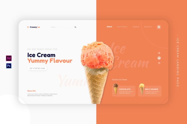 冰淇淋主题网站着陆页设计矢量插画素材 Ice Cream | Landing Page