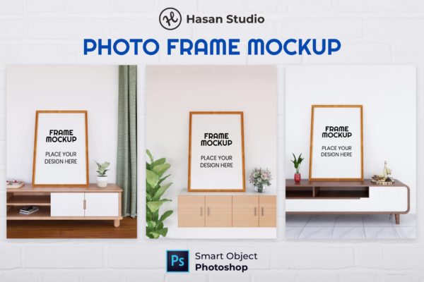 极简家居室内电视柜摆台相框框架场景设计模型 Nuzie – Minimalist Frame Mockup
