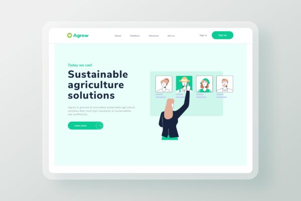 农民合作伙伴简介主题网站设计矢量插画素材 Farmer Partner Profile Landing page Header