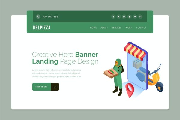 披萨配送主题网站Banner图设计PSD模板 Delpizza – Hero Banner Template