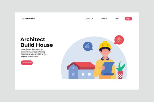 房屋建造主题网站着陆页插画设计 Architect Build House