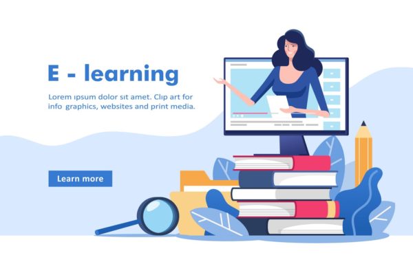 网络学习平台矢量插画 E-learning