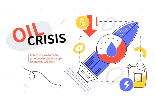 石油危机主题多彩扁平设计风格网页插画素材 Oil crisis – colorful flat design style web banner
