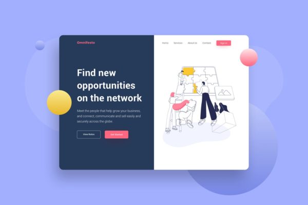团队合作拼图主题网页头部插画设计素材 Teamwork Working Puzzle Website Header