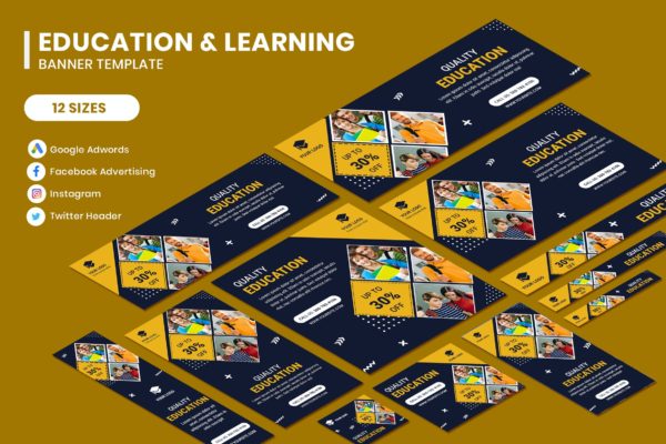 教育&学习宣传多平台广告Banner设计模板 Education and Learning Google Adwords Banner