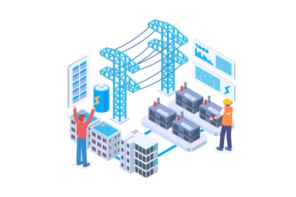 电网主题矢量等距概念插画 Electrical Grid Isometric Vector