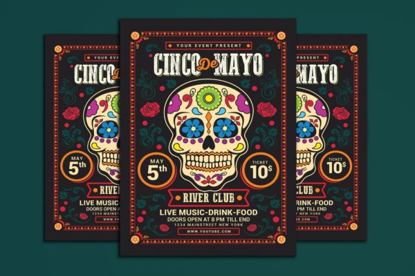 骷髅头五月五日海报模板下载 Cinco De Mayo