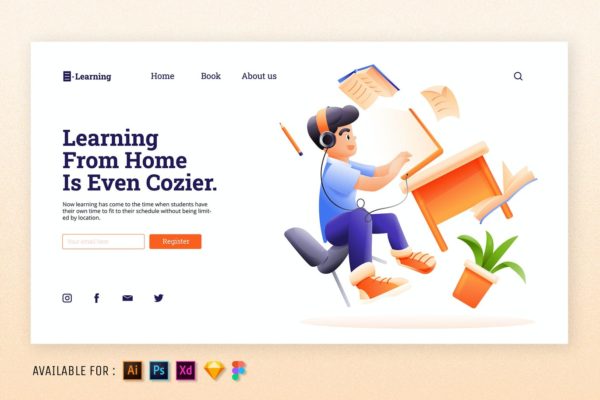 在线教育网站设计矢量插画 E-Learning – Web Illustration