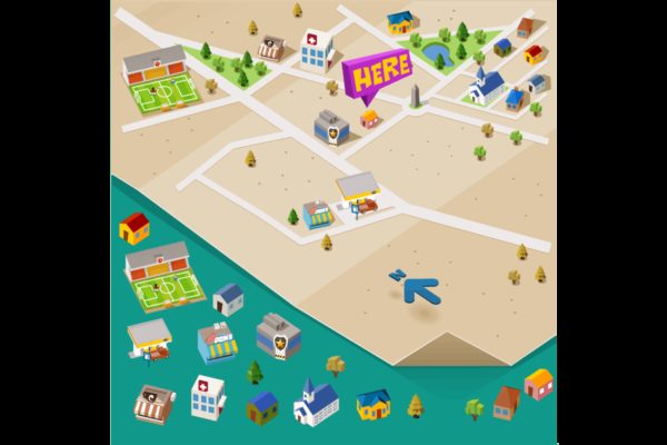 城市建筑场景等距矢量插画素材 Pre assembled Isometric map