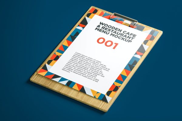 木制餐夹板&餐厅菜单样机模板v1 Wooden Cafe & Restaurant Menu Mockup 001