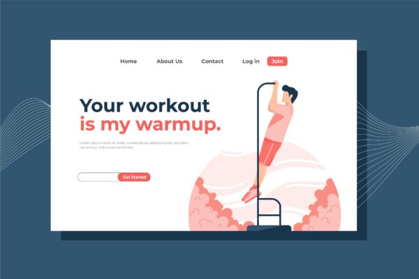 健身训练主题着陆页设计矢量插画 Your workout is my warmup Landing Page