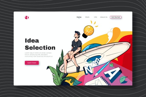 创意想法选择主题网站着陆页设计矢量插画素材  Idea Selection – Landing Page