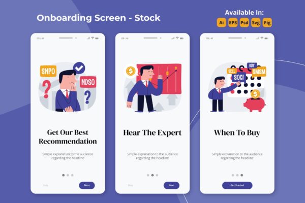 股票证券类APP应用引导页设计模板 Stock Market onboarding screen