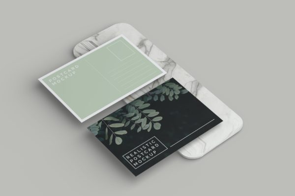 清新淡雅绿植明信片广告印刷样板模型 Realistic Postcard Mockup
