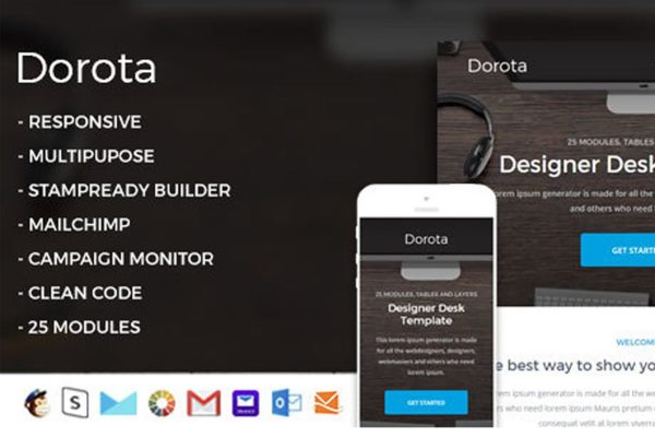 创意营销手机邮件应用App网站模板 Dorota-Responsive Email Template