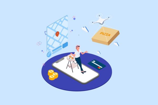 无人机交付主题2.5D等距插画矢量素材v10 Drones Delivery Isometric Illustration – T2
