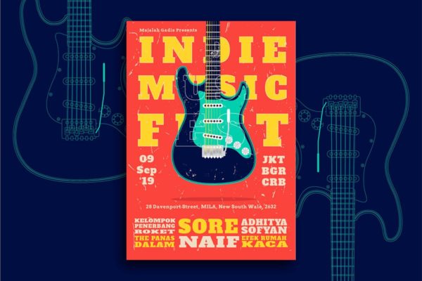 吉他独立乐队传单设计模板 Indie Band Flyer