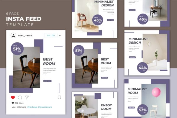 家具产品推广主题Instagram信息流社交贴图设计模板v9 Instagram Feed Template vol.9