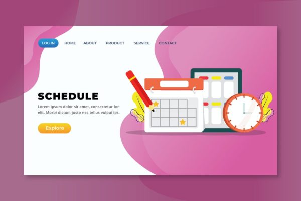 时间日程着陆页设计矢量插画模板 Schedule – XD PSD AI Vector Landing Page