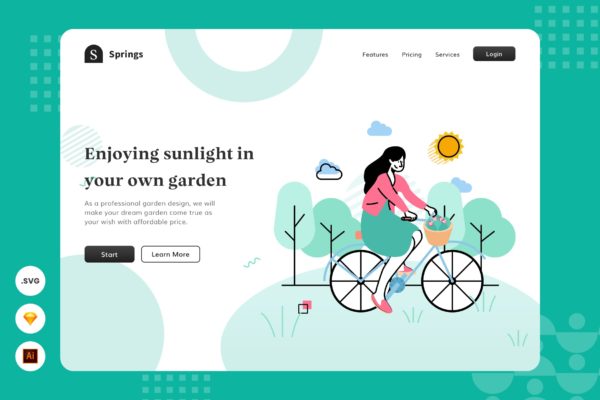 享受阳光主题网页头部插画设计素材 Enjoying Sunlight – Website Header – Illustration