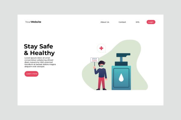 安全防疫主题网站着陆页插画设计 Stay Safe & Healthy