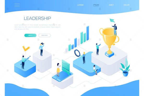 领导能力主题网页Banner设计等距矢量插画素材 Leadership – colorful isometric vector web banner