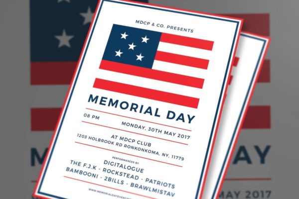 美国特殊纪念日传单/海报设计模板 Memorial Day Flyer