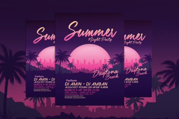 夏日之夜沙滩派对宣传单PSD素材 Summer Night Beach Party