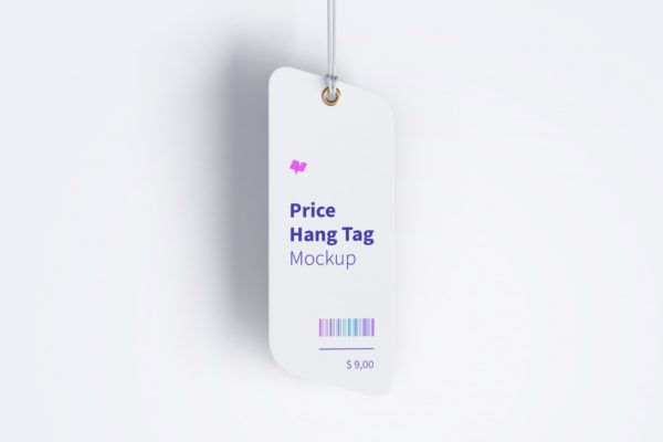带绳吊挂价格标签吊牌设计样机 Price Hang Tag Mockup with String