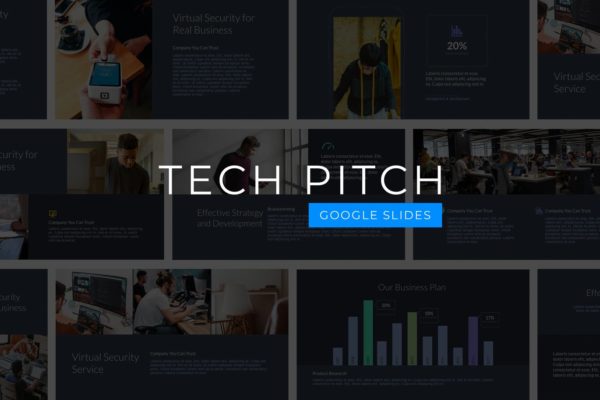 多用途公司简介企业宣传Google幻灯片模板 Tech Pitch – Google Slides Template