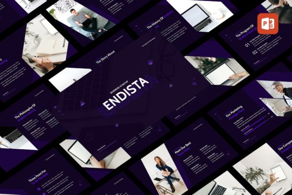 高端奢华紫色调业务演示PPT模板 Endista – Business Startup PowerPoint Template