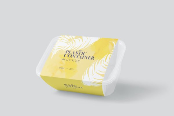 塑料食品容器腰封纸套包装设计样机图素材 Plastic Food Container Sleeve Mockups