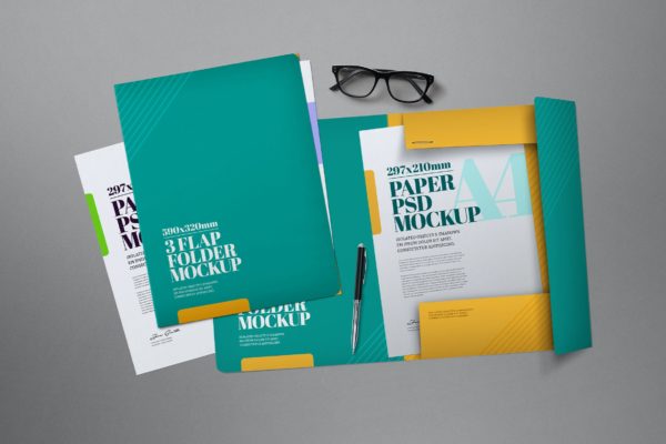 办公文具翻盖文件夹样机素材 Flap Folder Mockup