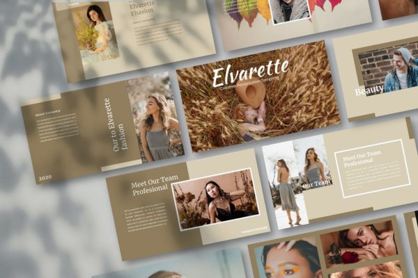 创意棕褐色调户外风景幻灯片模板合集 Elvarette – Creative Powerpoint Template