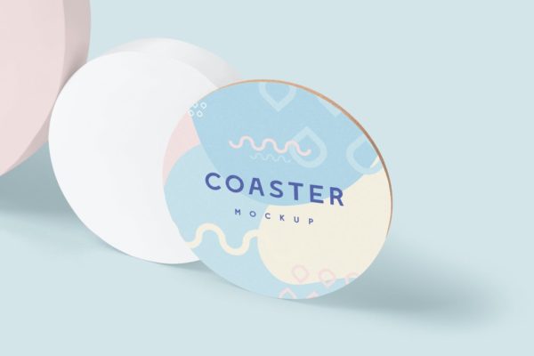 圆形饮料杯垫图案设计样机模板 Round Coaster Mock-Ups